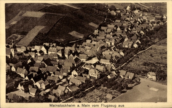 Postcard Mainstockheim in Lower Franconia Bavaria, aerial photograph