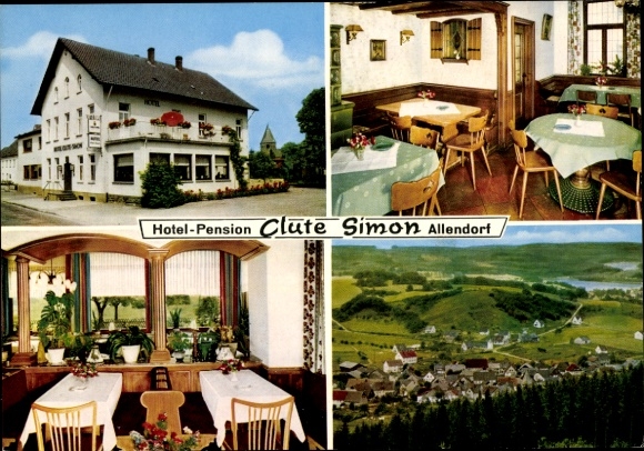 Postcard Allendorf Sundern Sauerland, Hotel Pension Clute-Simon, Panorama, Guest room