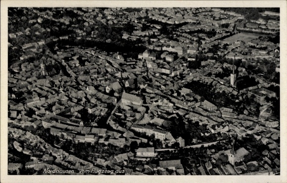 Postcard Nordhausen am Harz, aerial view of many buildings, city view, historical