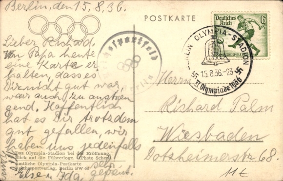 Postcard Berlin, Reichssportfeld, Olympic Stadium, leader's box, opening of the 1936 Olympic Games