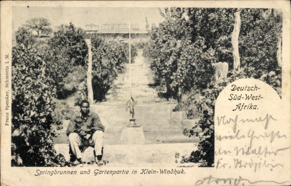 Postcard Windhoek Windhuk Namibia German South West Africa, fountain, garden