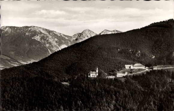 Ak Siegsdorf in Opper-Beieren, klooster Maria Eck, bergen, klooster, bossen, panoramisch uitzicht, fotografie