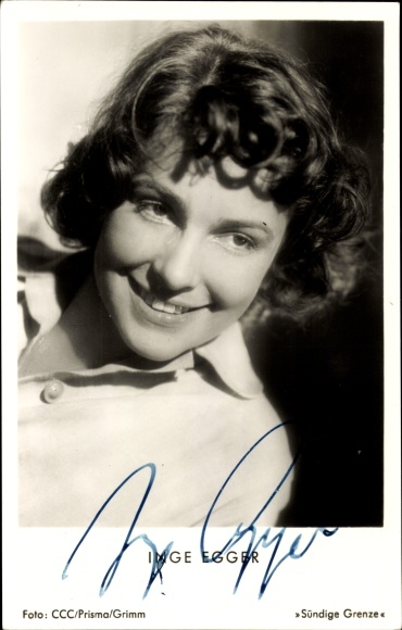 Postcard actress Inge Egger, portrait, autograph