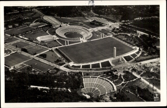 Postcard Berlin Charlottenburg Westend, aerial photograph, Reichssportfeld, stadium, Dietrich Eckardt stage