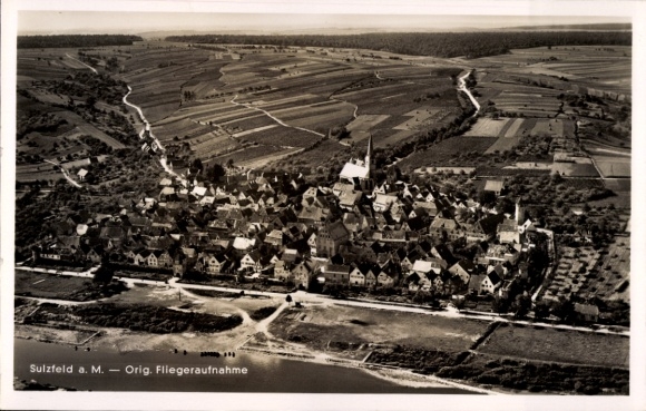 Postcard Sulzfeld am Main in the district of Kitzingen, aerial photograph