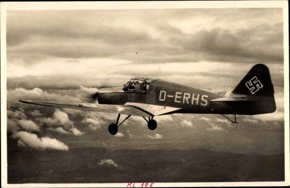 Postcard Klemm Kl 105 with Zündapp engine, D ERHS, Luftwaffe
