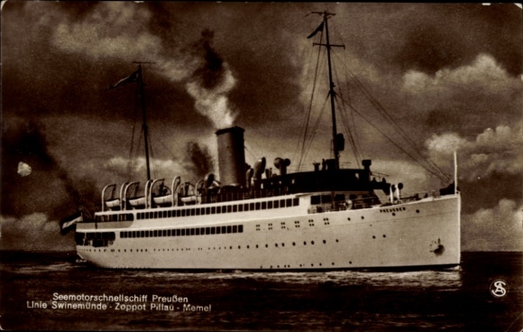 Ak Sea Motor Fast Vessel Preußen, Lijn Swinemünde - Sopot - Pillau - Memel