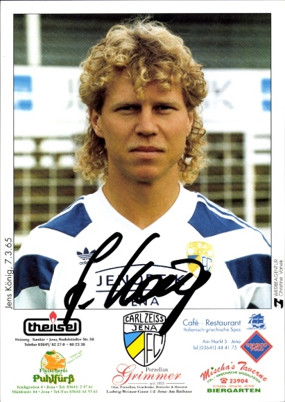 Handtekeningkaart voetballer Jens König, FC Carl Zeiss Jena, handtekening