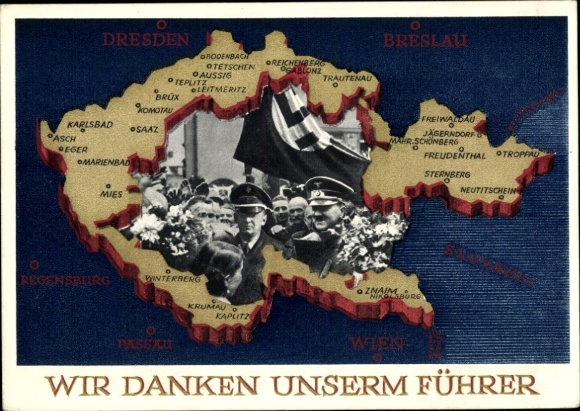 Postal stationery Postcard We thank our Führer, Sudetenland, Bohemia, Moravia, Hitler