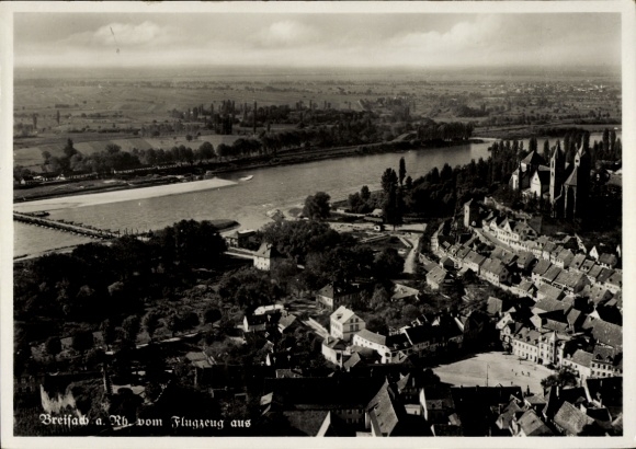 Postcard Breisach am Oberrhein, aerial view of Breisach, Rhine view, architecture, nature