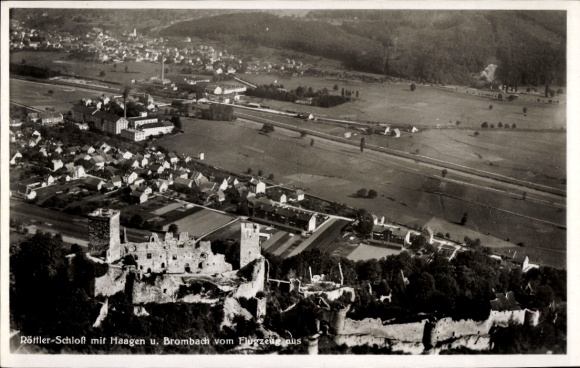 Ak Rötteln Haagen Lörrach in Baden, kasteelruïne Rötteln, kasteel Röttler, luchtfoto