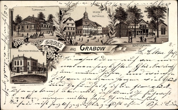 lito Grabow w Meklemburgii, gimnazjum, rynek, ratusz, Schützenhaus, Realprogymnasium