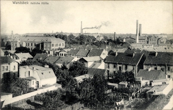 Ak Hamburg Wandsbek, Luftaufnahme von  industrielle Gebäude, Häuser, Rauchschornsteine