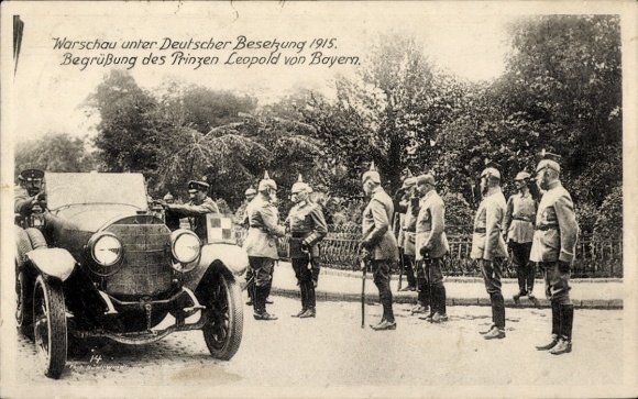 Ak Warschau unter Deutscher Besetzung 1915, Prinz Leopold von Bayern, Begrüßung, Automobil