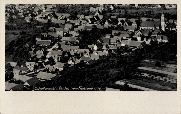 Postcard Schutterwald in Baden, aerial photograph