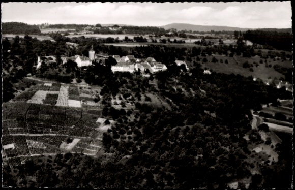 Postcard Bürg Winnenden in Württemberg, aerial photograph, Gasthof Pension Zur Krone