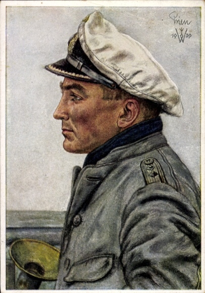 Artist Postcard Willrich, Wolfgang, Lieutenant Commander Günther Prien, Knight's Cross recipient, VDA 1 5 2