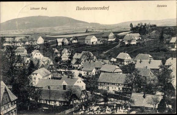 Ansichtkaart Niedercunnersdorf Kottmar in Saksen, afstandsschot, Rotstein, Löbauer Berg