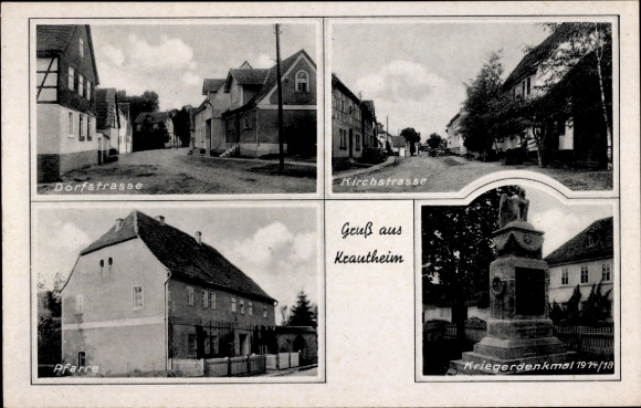 Postcard Krautheim Weimarer Land, church street, village street, parish, war memorial