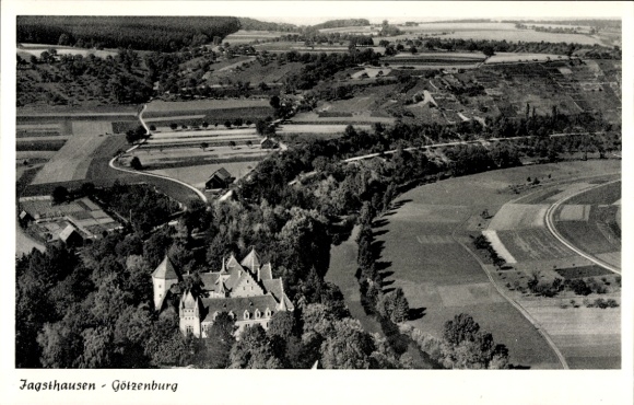 Postcard Jagsthausen on the Jagst Württemberg, aerial photograph