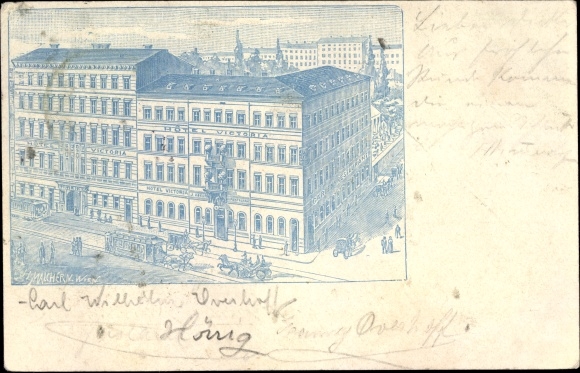 Litho Wien 4 Wieden, Hotel Victoria, Gartenrestaurant