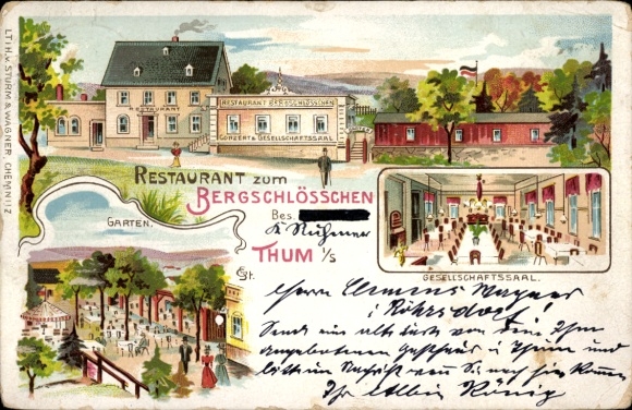 Litho Thum im Erzgebirge Sachsen, Restaurant Bergschlößchen, Gesellschaftssaal