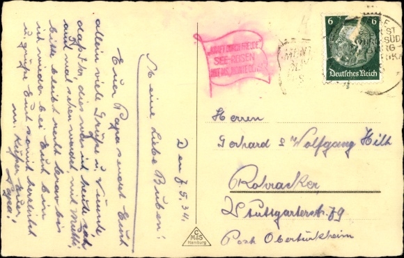 Postcard steamship, Monte Schiff, Dining Room, HSDG