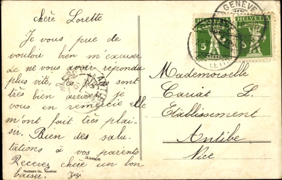 Postcard Geneva Switzerland, Rue du Mont Blanc and Hotel des Postes