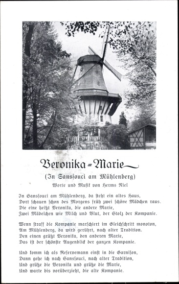 Lied Ak Veronika Marie, Alte Windmühle in Sanssouci am Mühlenberg, Herms Niel