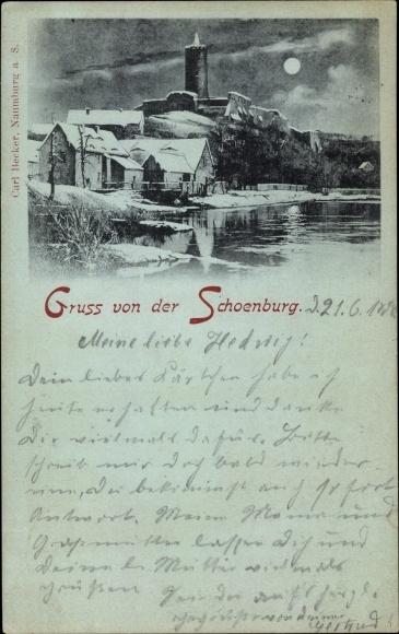 KP światło księżyca Schönburg an der Saale Burgenlandkreis, widok na miasto, widok zimowy