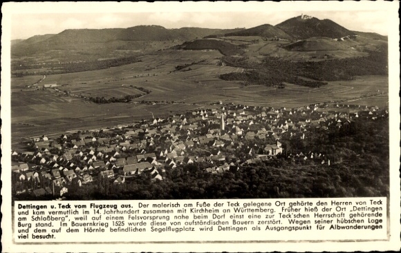 Postcard Dettingen unter Teck, aerial photo