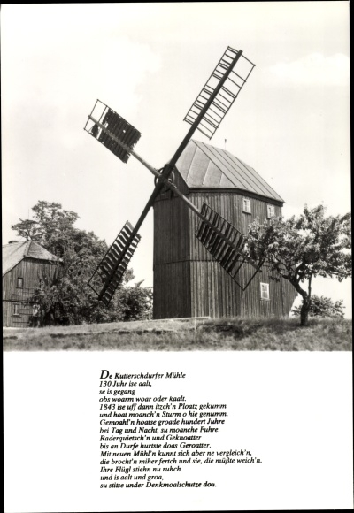 Ak Kottmarsdorf Kottmar in der Oberlausitz, Windmühle, De Kutterschdorfer Mühle, Lausitzer Mundart