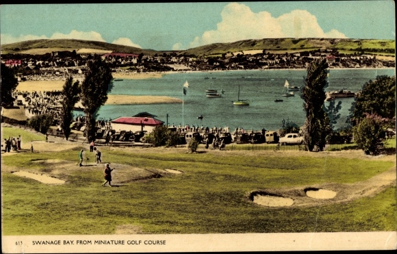 Postcard Swanage Dorset England, Miniature Golf Course, Swanage Bay, Minigolf