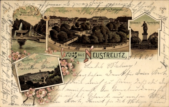 lito Neustrelitz w Meklemburgii, rynek, ratusz, zabytek, Pałac Wielkiego Księcia, ogrody pałacowe