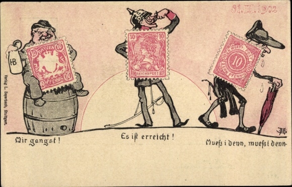 Postwaardestukken Ak Schmidthammer, Mir gangst, Het is bereikt, Moet ik dan, 31 maart 1902