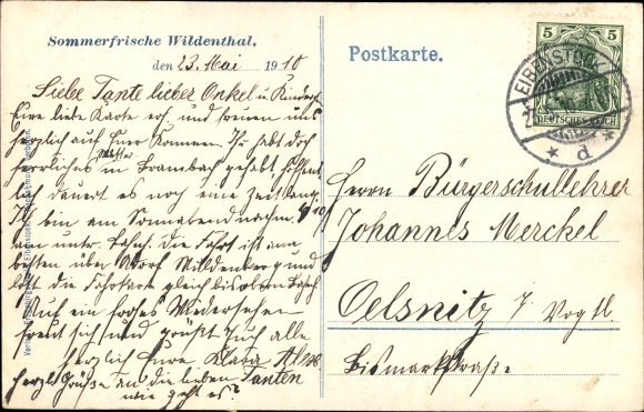 Postcard Wildenthal Eibenstock in the Ore Mountains, Dr. Delitsch monument, total view