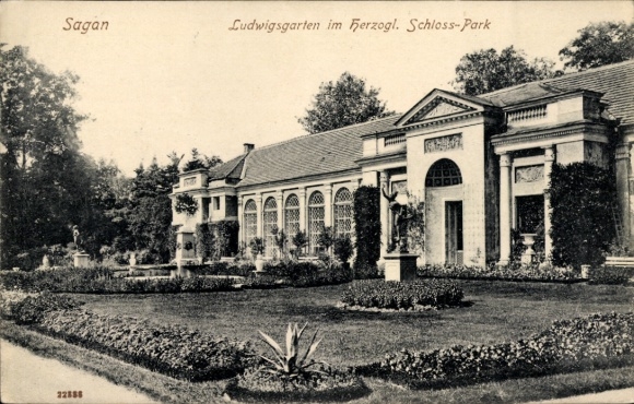 Ak Żagań Sagan Schlesien, Ludwigsgarten, Schloss-Park,  Architektur, Gartenanlagen