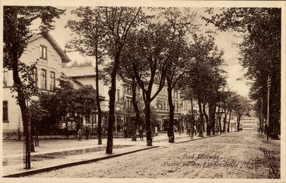 Postcard Ilmenau in Thuringia, bathing area, part of Lindenstraße, trees, buildings