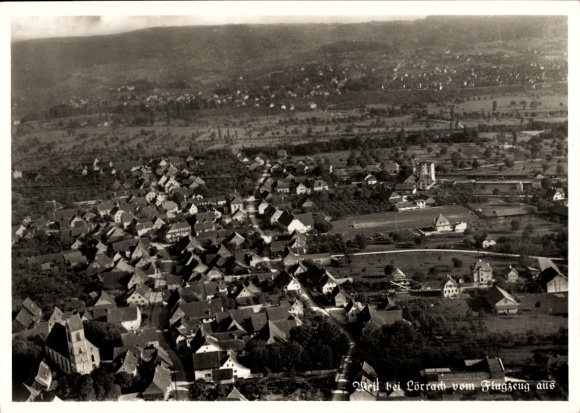 Ak Lörrach in Baden, Luftaufnahme von  Häuser, Landschaft, Schwarz-Weiß