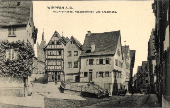 Postcard Wimpfen am Berg Bad Wimpfen am Neckar, Hauptstrasse, Adlerbrunnen, Salzgasse