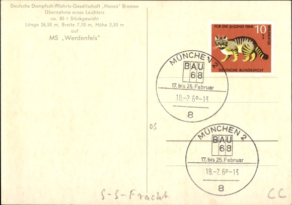 Ansichtkaart MS Werdenfels, Deutsche stoomschipfahrtsgesellschaft Hansa, overname van een aansteker