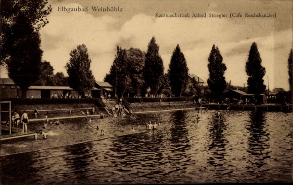Ak Weinböhla in Sachsen, Elbgaubad, Cafe Reichskanzler, Kantinenbetrieb Alfred Striegler