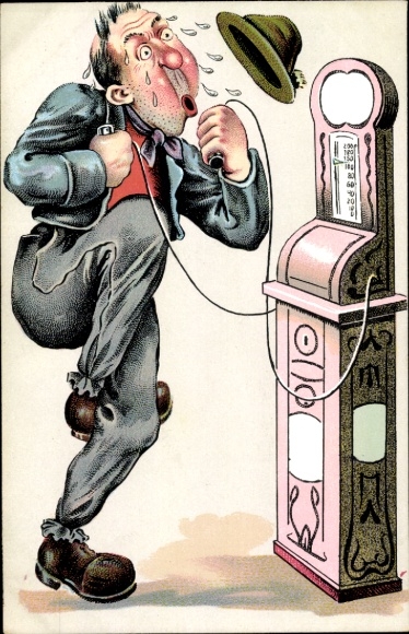 Postcard man at a vending machine, skipping rope