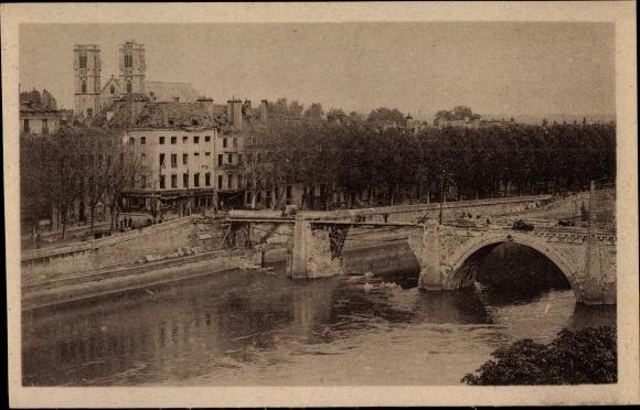 Postcard Chalon sur Saône Saône et Loire, Pont St. Laurent, war destruction, II WW