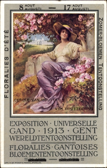 PC Gand Gent East Flanders, Exposition Internationale 1913, Floralies, Gantoises, woman in a meadow