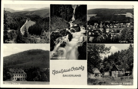 Postcard Ostwig Bestwig North Rhine Westphalia, Panorama, Elpetal, Mill, Mountain Stream, Haus Ostwig