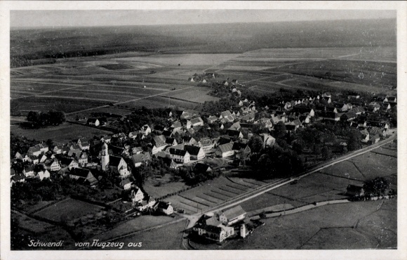 Postcard Schwendi, aerial photograph