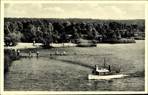 Postcard Güster in Lauenburg, small motor boat, lake party, beach