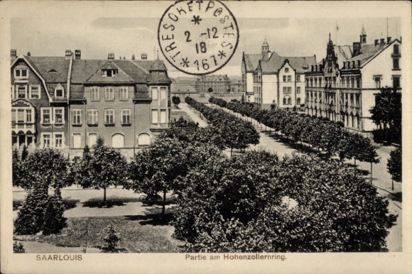 Postcard Saarlouis, part of Hohenzollernring with avenue