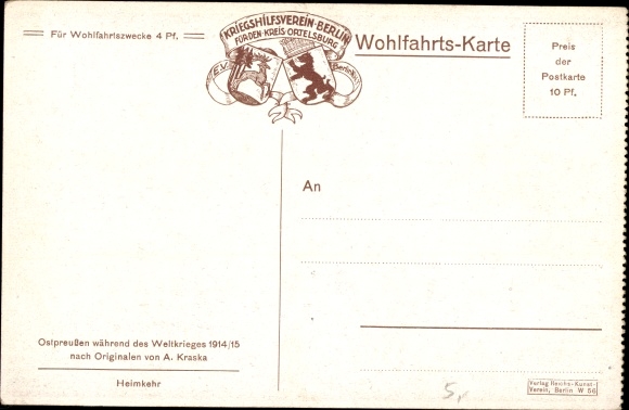 Artist PC Kraska, A., East Prussia, homecoming, war refugees, I. WW